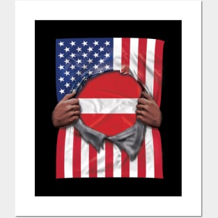 Latvia Flag American Flag Ripped - Gift for Latvian From Latvia Posters and Art